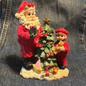 Festive Santa and Child Holiday Figurine